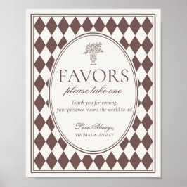 Poster Sinal de Favor de Casamento Xadrez Harlequim Marro