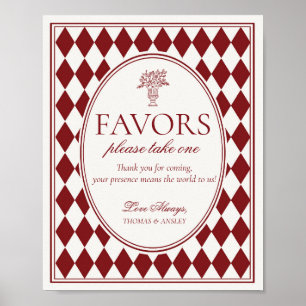 Poster Sinal de Favor de Casamento Xadrez Harlequim Merlo