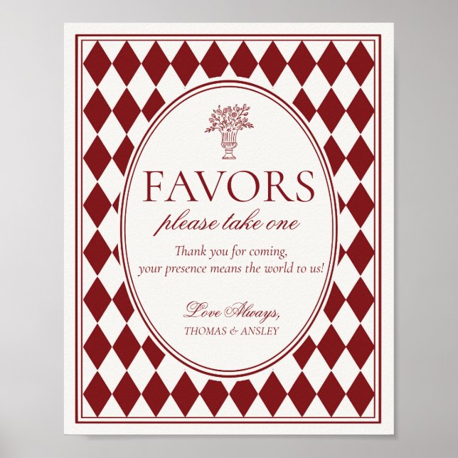 Poster Sinal de Favor de Casamento Xadrez Harlequim Merlo (Frente)