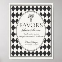 Sinal de Favor de Casamento Xadrez Harlequim Preto