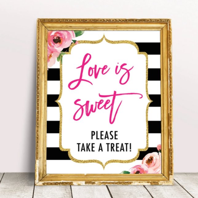 Poster Sinal de Favor de Chá de Noiva Floral Doce Amor (Criador carregado)