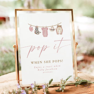 Poster Sinal de Favor de Champanhe para Chá de Bebê 'Pop