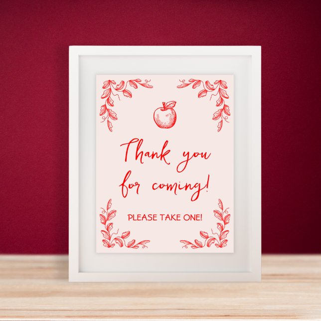 Poster Sinal de Favor de Chuvada de Bebê Desenhado à Mão  (Apple Hand Drawn Baby Shower Favors Sign)