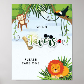 Poster Sinal de Favor de Chuveiro de Bebê Animais da Selv