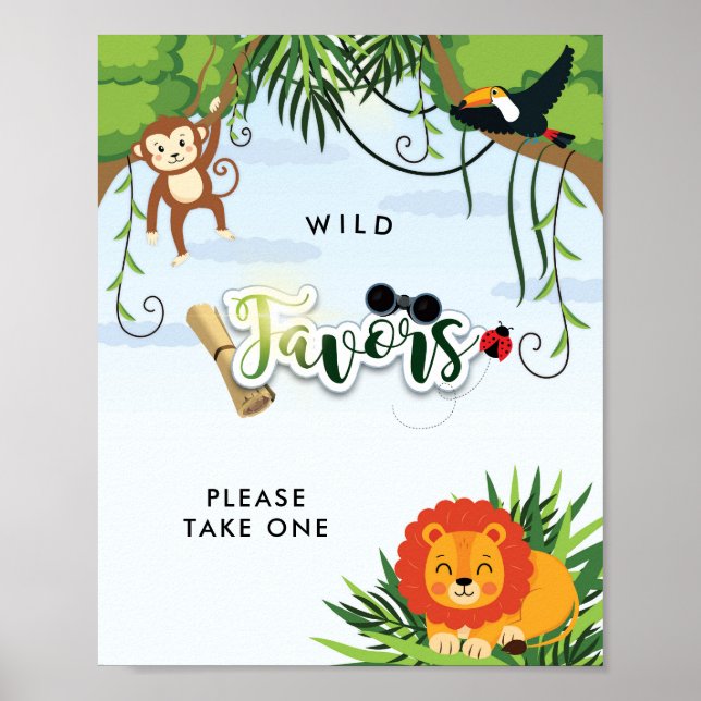 Poster Sinal de Favor de Chuveiro de Bebê Animais da Selv (Frente)