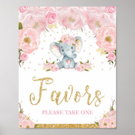 Poster Sinal de Favor de Chuveiro de Bebê Elefante Floral