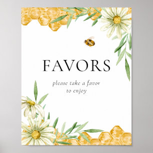 Poster Sinal de Favor de Chuveiro Nupcial Floral Abelha M
