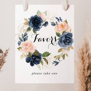 Poster Sinal de Favor de Coroa Floral de Inverno Elegante
