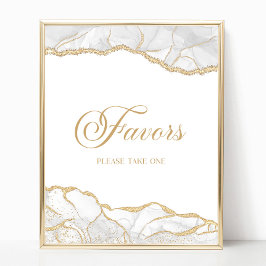 Poster Sinal de Favor de Festa de Ágata Ouro Branco Elega
