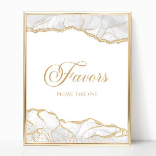 Poster Sinal de Favor de Festa de Ágata Ouro Branco Elega