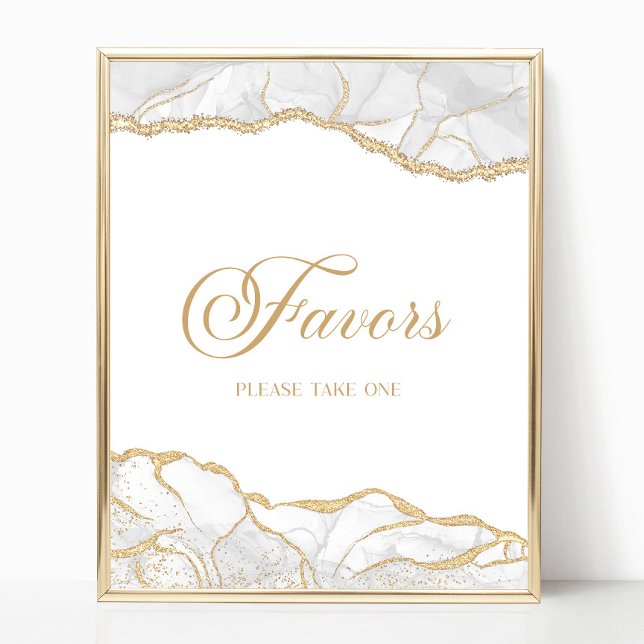 Poster Sinal de Favor de Festa de Ágata Ouro Branco Elega (Criador carregado)