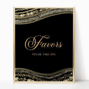 Poster Sinal de Favor de Festa de Ágata Preta Elegante Do