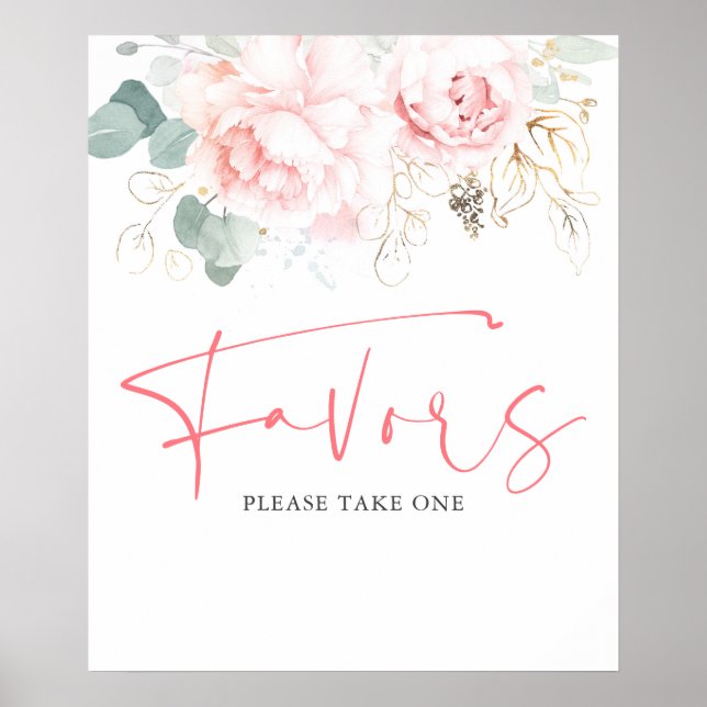 Poster Sinal de Favor de Flores Cor-de-Rosa e Verdura em  (Frente)