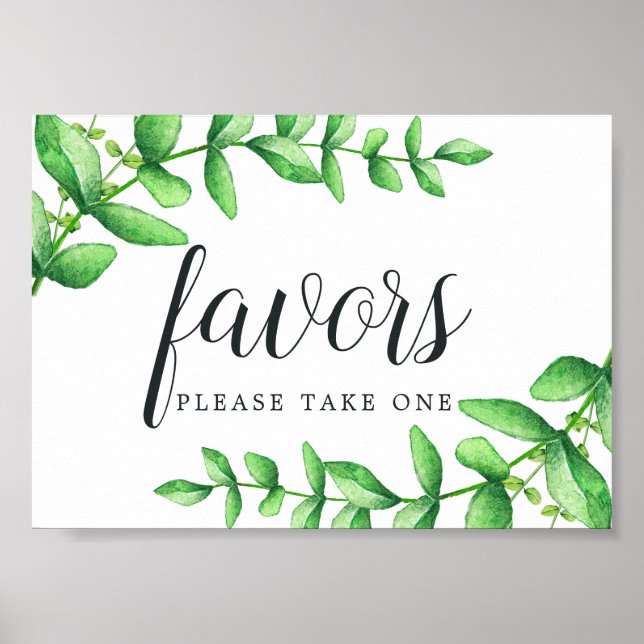 Póster Sinal de Favor de Folhagem de Aquarela (Frente)