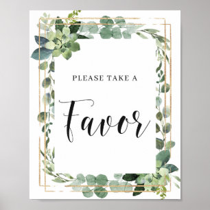 Poster Sinal de Favor de Folhas Florais Suculentas Verdes