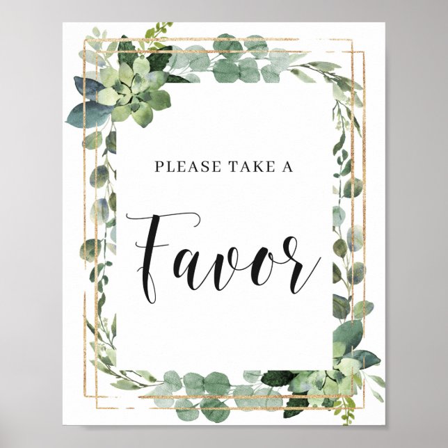 Poster Sinal de Favor de Folhas Florais Suculentas Verdes (Frente)
