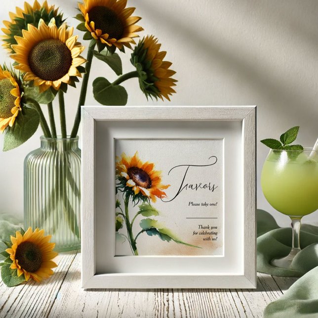 Poster Sinal de Favor de Girassol Decor de Casamento Russ (Sunflower wedding decor features a small favor sign. Order printed or printable instant download.)