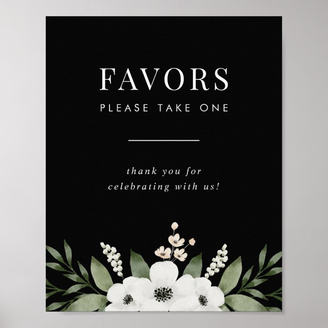 Poster Sinal de Favor do Casamento Botânico Preto Elegant (Frente)