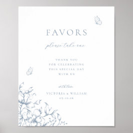 Poster Sinal de Favor do Casamento Floral Dusty Blue