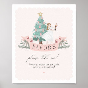 Poster sinal de favor do chá de fraldas nutcracker rosa