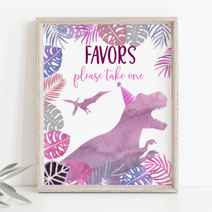 Poster Sinal de Favor do Dinossauro Púrpura Rosa