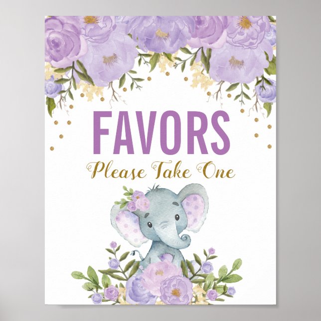 Poster Sinal de Favor do Elefante Floral Dourado Girly Pu (Frente)