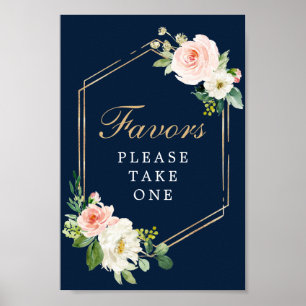 Poster Sinal de Favor em Azul Naval Dourado