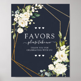 Poster Sinal de Favor Floral Branco Geométrico de Cobre A