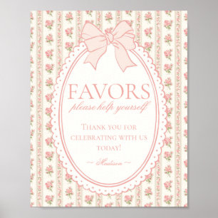 Poster Sinal de Favor Floral Chique Vintage Peach & Beige