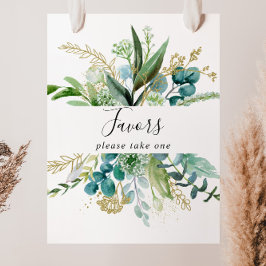 Poster Sinal de Favor Floral Dourado Com Folhagem Tropica