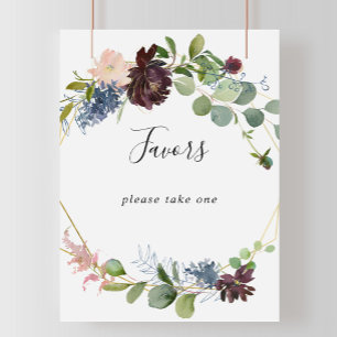 Poster Sinal de Favor Geometral Dourado Borgonha