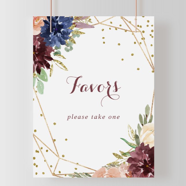 Poster Sinal de Favor Geometric Rustic Gold Gliter (Criador carregado)