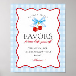 Poster Sinal de Favor Gingham do Arco de Coquetes Azul Ch