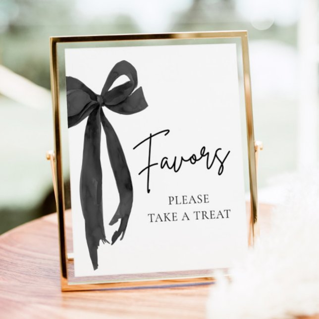 Poster Sinal de favorecimento da Festa de formatura Arco  (Modern Black Bow Graduation Party Favors Sign)