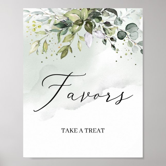 Poster Sinal de favores boho de folhagem verde moderna (Frente)