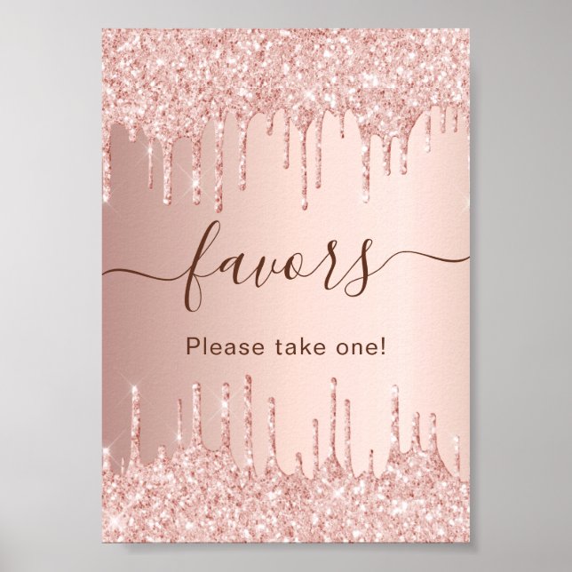 Poster Sinal de favores de festa com brilho em rosa doura (Frente)