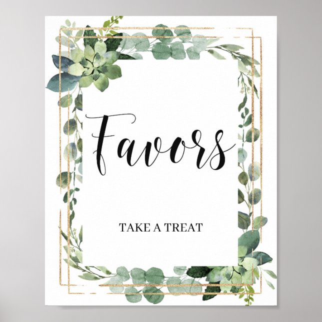 Poster Sinal de favores de folhas verdes suculentas elega (Frente)