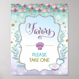 Poster Sinal de Favores de Sereia Aniversário Bebê Chá de