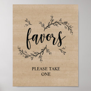 Poster Sinal de favores do casamento da Rustic Vines