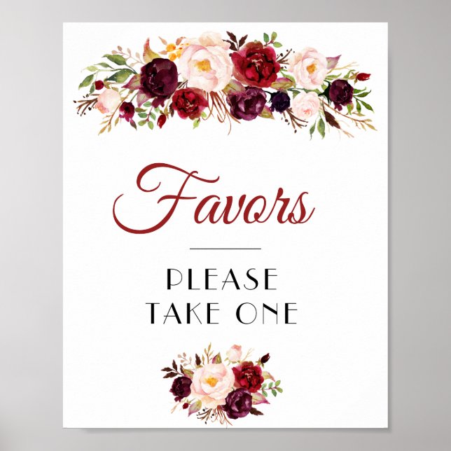 Poster sinal de favores florais bordy e blush (Frente)