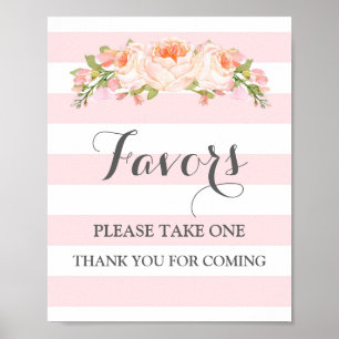 Póster Sinal de Favores para Chá de Bebê com Flores Cor-d