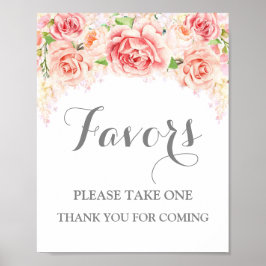 Póster Sinal de Favores para Chá de Bebê Rosa Floral Aqua