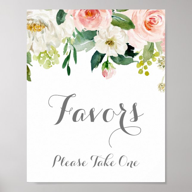 Poster Sinal de Favoritos de Casamento de Flor Rosa e Bra (Frente)