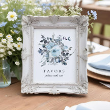 Sinal de Favoritos de Casamento Floral Azul Dusty