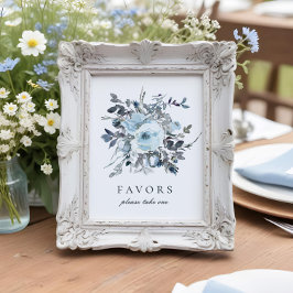 Poster Sinal de Favoritos de Casamento Floral Azul Dusty
