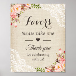 Poster Sinal de Favoritos de Casamento Floral Rustic Burl