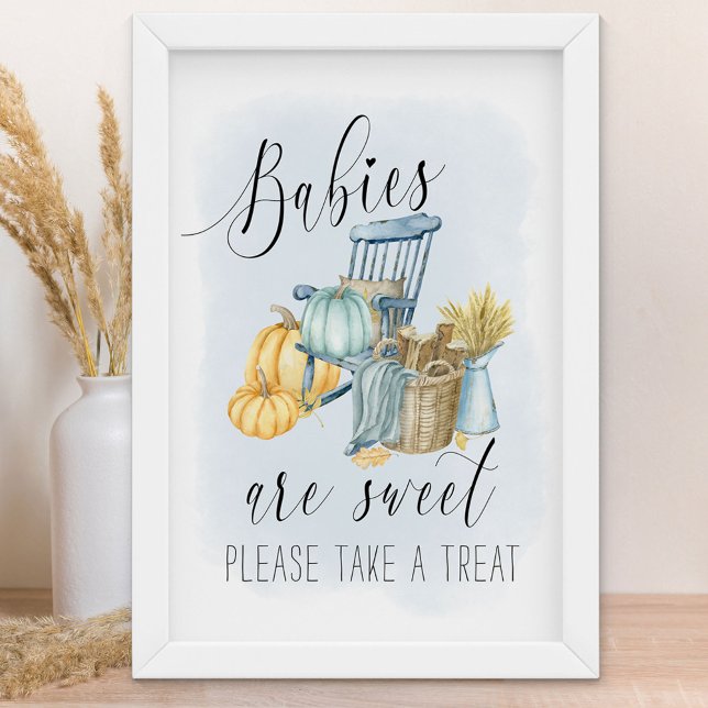 Poster Sinal de Favoritos de Chá de fraldas de Abóbora de (Boy Baby Shower Sign for fall - Sweet Favor Table - order printed or as a printable download)