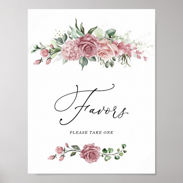 Poster Sinal de Favoritos de Chá de Noiva Floral Rosa Emp (Frente)