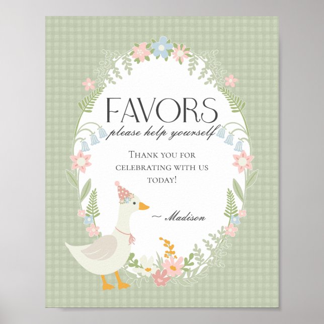 Poster Sinal de Favoritos de Gingham Floral de Ganso Bobo (Frente)