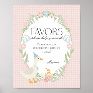 Poster Sinal de Favoritos de Gingham Floral, Ganso, Bobo